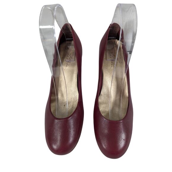 L.L. BEAN! BURGUNDY RED GENUINE LEATHER STACKED HEEL/PLATFORM PUMPS! SZ 6M - Picture 4 of 10